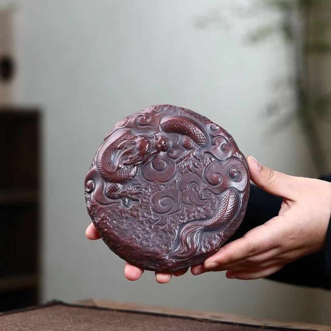 Yixing Original Ore Purple Clay Pot Holder Wholesale Pure Handmade Painted Tea Table Ornament Premium Tea Set Accessories Chinese Dragon Pot Stand