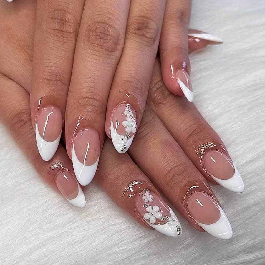 Almond Nail Tips Peach White Ombre Nails Natural Stick On Nails