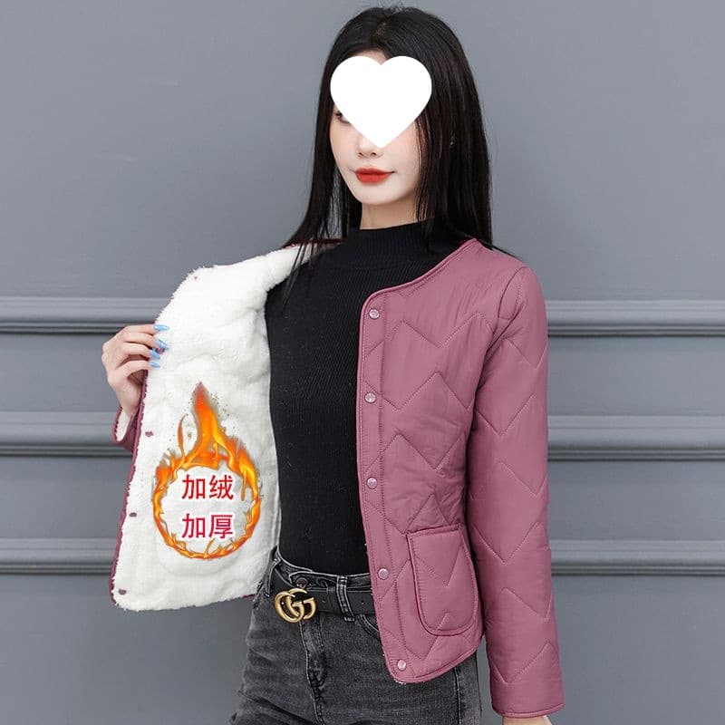 Winter padded down cotton jacket for women, short inner layer lightweight slim-fit cotton coat for middle-aged and elderly, plus-size fleece-lined warm outerwear