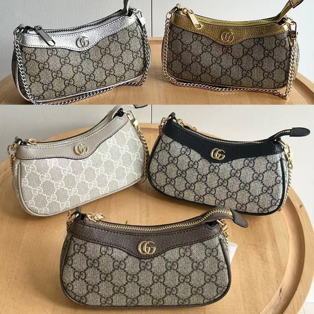 Guangzhou Foreign Trade Direct Supply g Monogram Underarm Women's Bag Genuine Leather Printed Ophidia Series Mini Handbag Chain Shoulder Bag
