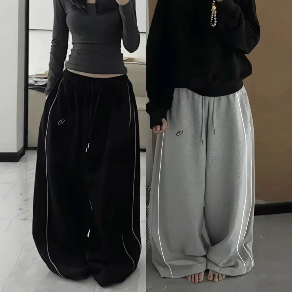 American retro double pole basic leggings sweatpants for women in autumn and winter, versatile loose sports jazz hip-hop sports casual pants