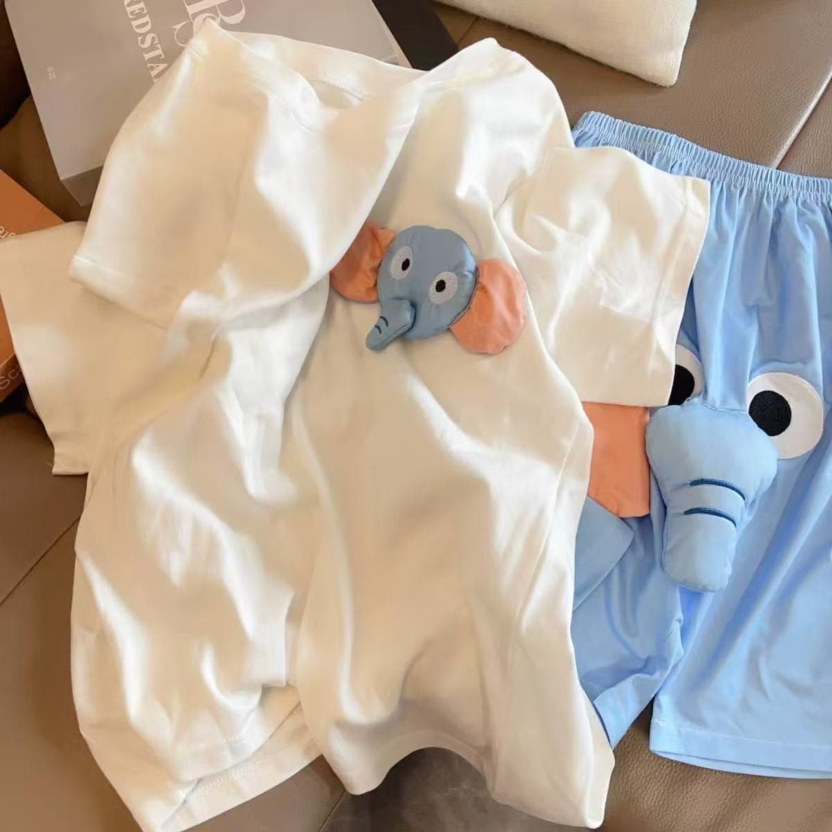 Summer Couple Short-Sleeve Pajamas Cartoon Thin Style Men Women Cute Funny Elephant Shorts Student Homewear Set