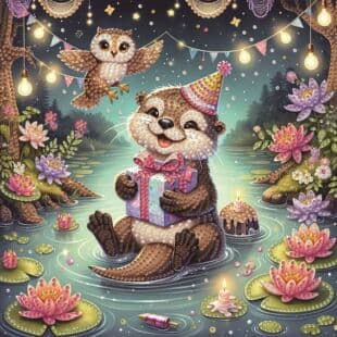 5D Diamond Painting Kit Irregular Shape Diamonds Unframed - Otter Birthday Celebration Theme Pattern