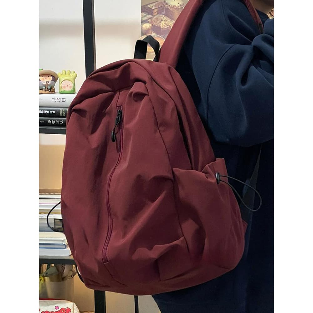 Korean Minimalist Solid Color Zipper Laptop Backpack for College High School Campus Commute