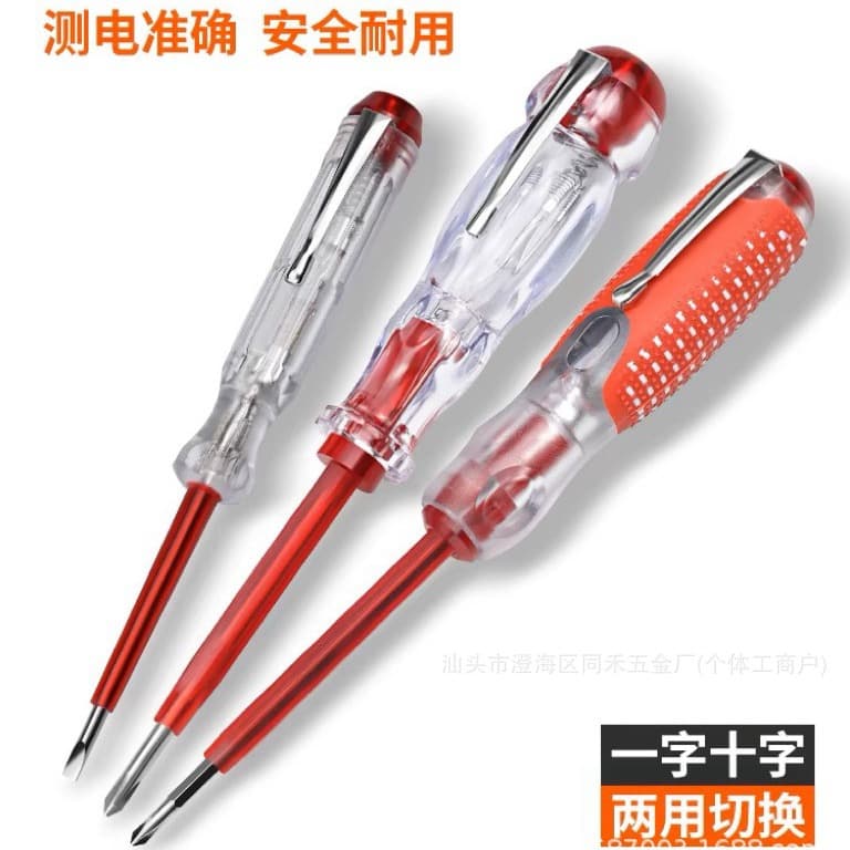 Electrician Test Pen for Household Appliances, Dual-Purpose Electrician Test Pen with Flathead and Phillips Screwdriver Bits, Multifunctional Test Pen