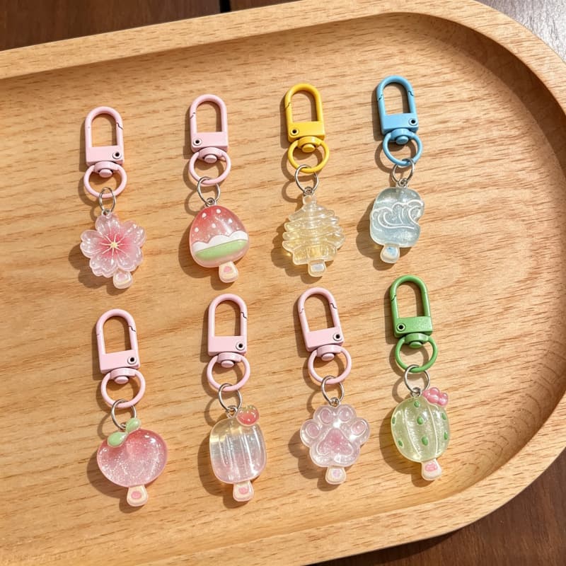 Cute icy fruit flower popsicle keychain girl heart bag pendant student best friend small gift car pendant