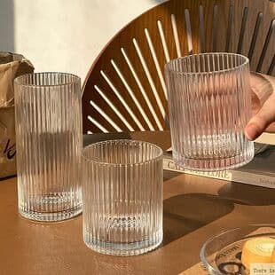 Ins minimalist striped glass cup, iced Americano latte coffee cup, juice cup, cold drink cup, home milk cup, water cup