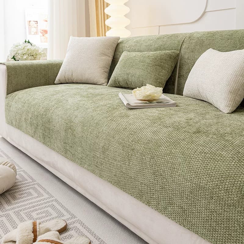 Solid color foreign trade chenille woven non-slip four-season universal sofa cushion cover cloth
