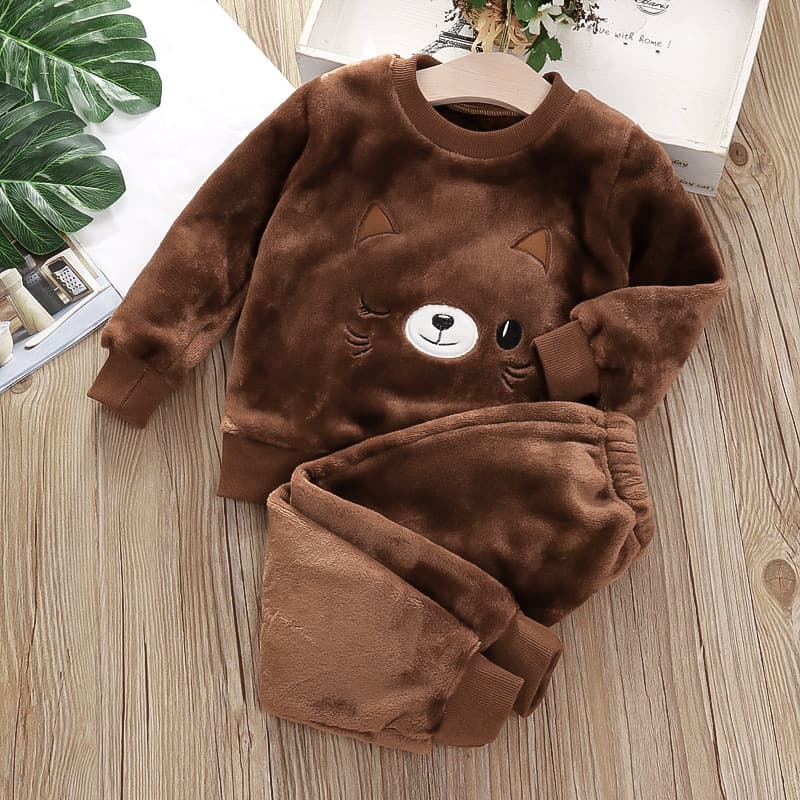 Baby Flannel Home Clothes Set, Boys and Girls Winter Fleece Pajamas, Children's Cute and Warm Two-Piece Set