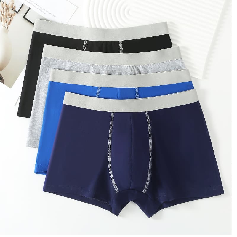Men's Boxer Briefs Cotton Underwear Breathable Comfortable Contrast Color Loose Large Size Fashion Waistband Cotton Four-Corner Pants Wholesale