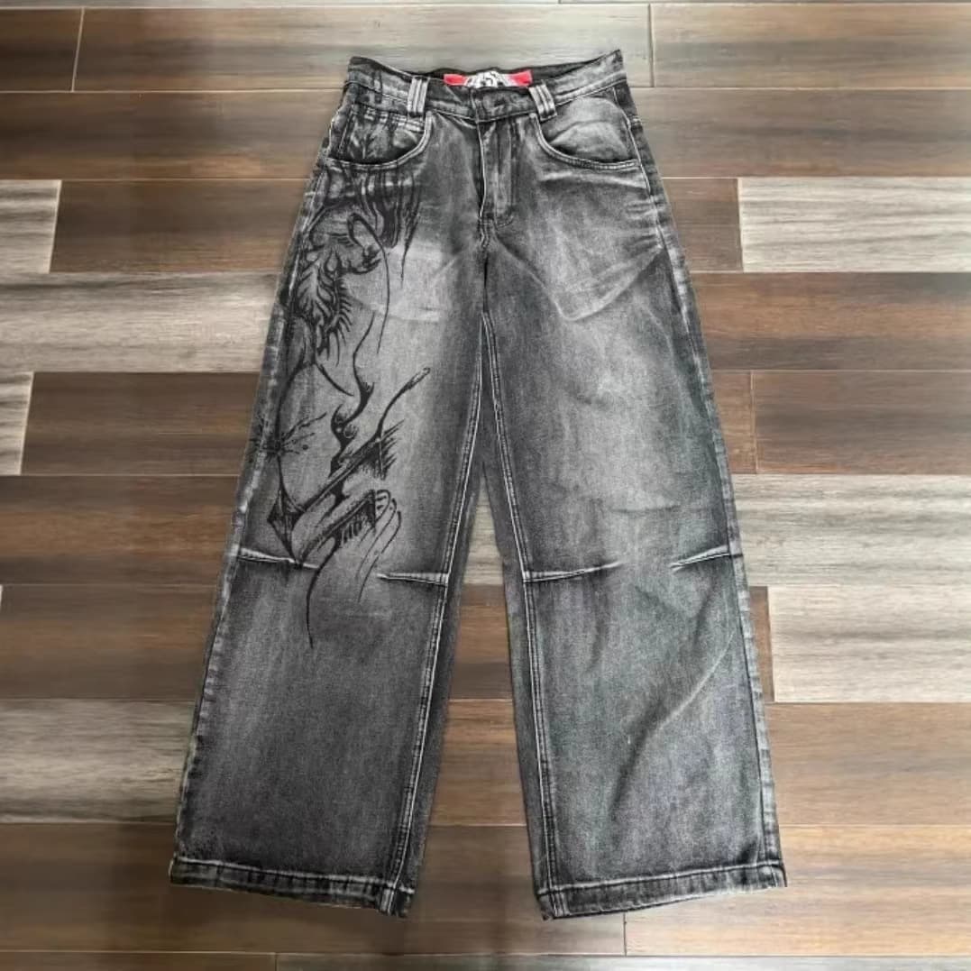 Cross-Border Factory Direct – American Retro Washed Hip-Hop Loose Wide-Leg Jeans, Cool Denim for Men