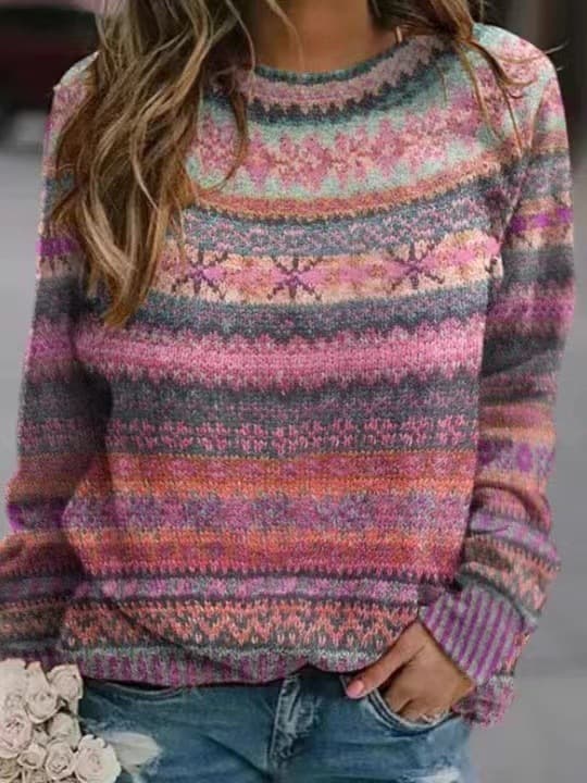 Amazon Women's Round Neck Colorblock Loose Knit Sweater
