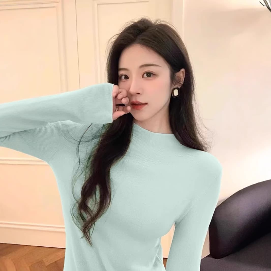 Candy Half-High Neck Rolled Edge Cashmere Base Layer Women Autumn/Winter New Solid Color High Elasticity Soft Simple Inner Wear Base Layer