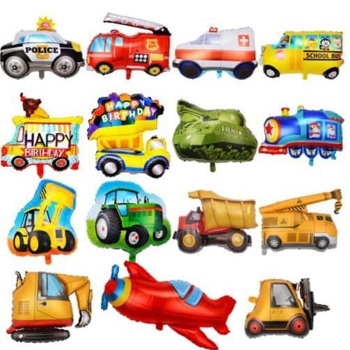 Cartoon Vehicle Transportation Aluminum Foil Balloons Fire Truck Tank Ambulance Tractor Construction Vehicle Birthday Balloons