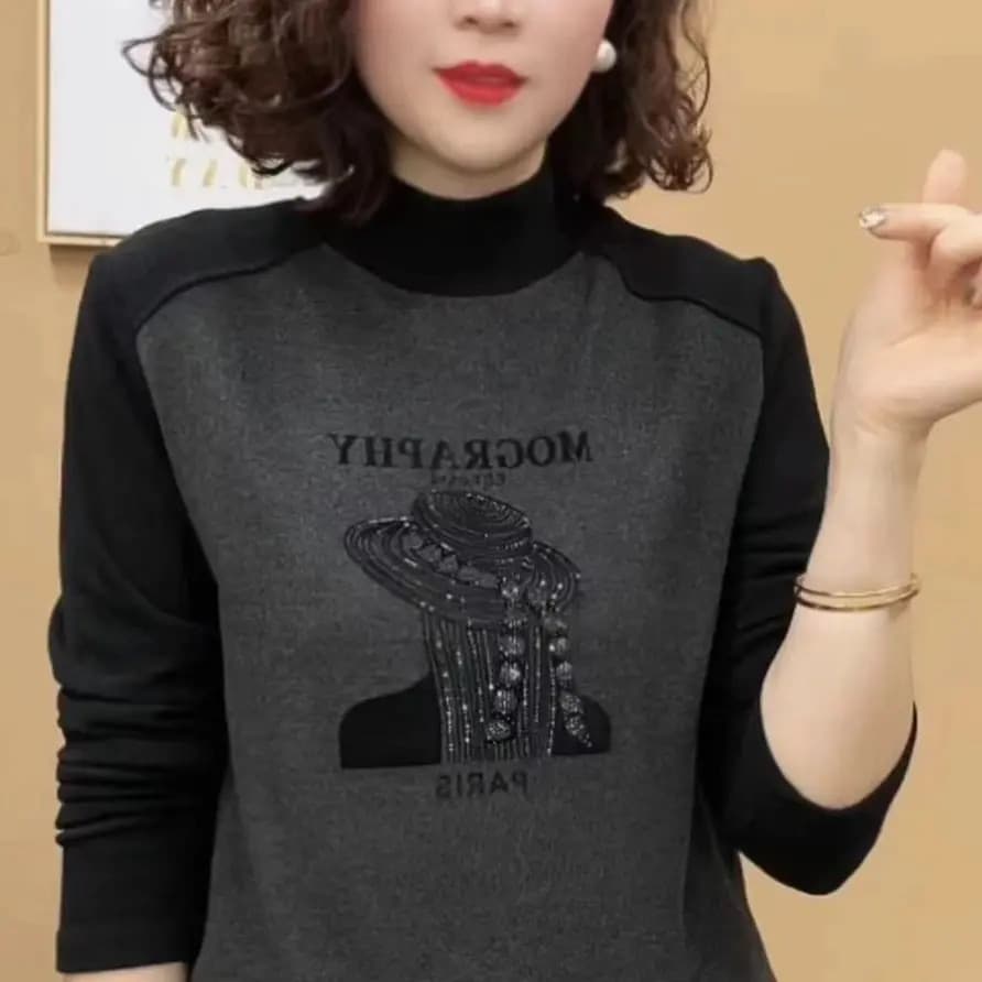 [High Quality] Stylish and chic double-sided fleece base layer top for women, high neck, warm long-sleeved top, slimming and flattering for mothers.