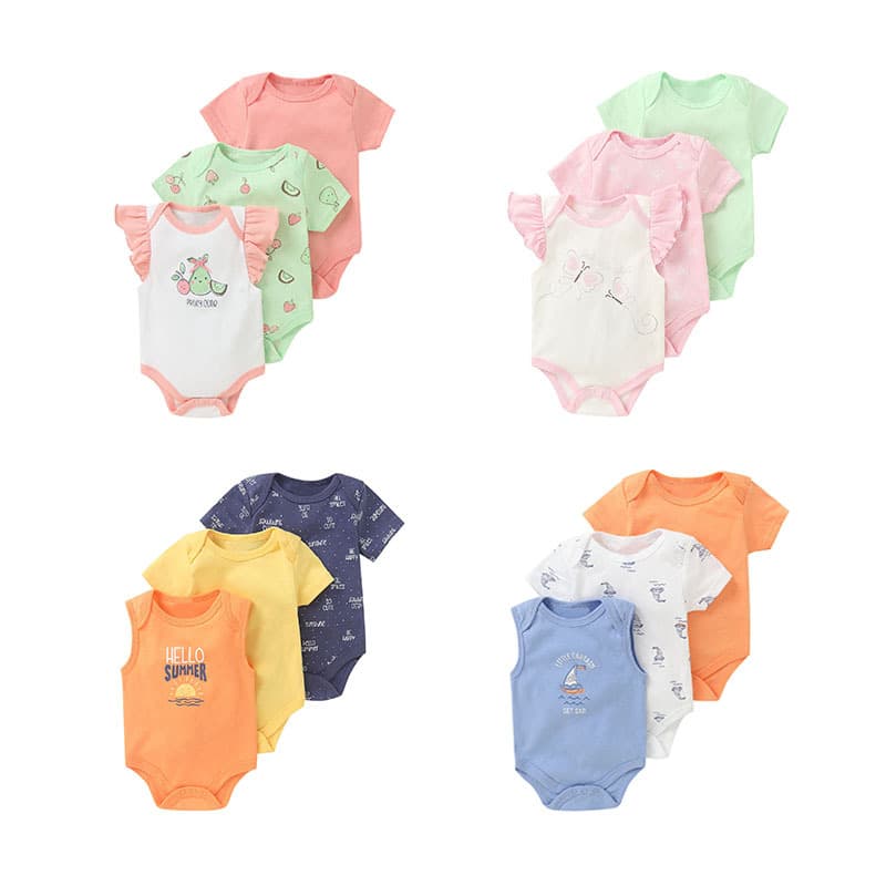 2025 Summer New 3-Piece Baby Romper Set, Vest Bodysuit for Girls, Wrap Bodysuit Set for Boys