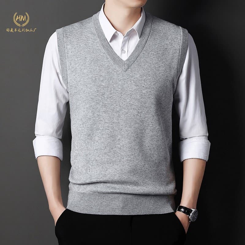Autumn Winter Men's V-Neck Vest Thickened Waistcoat Business Inner Layering Wool Sweater Father's Style