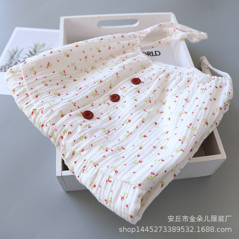 Polka Dot Cotton Nightgown White Gauze Comfortable Breathable Loose Home Clothes for Girls Summer One Shoulder Strap Sleepwear