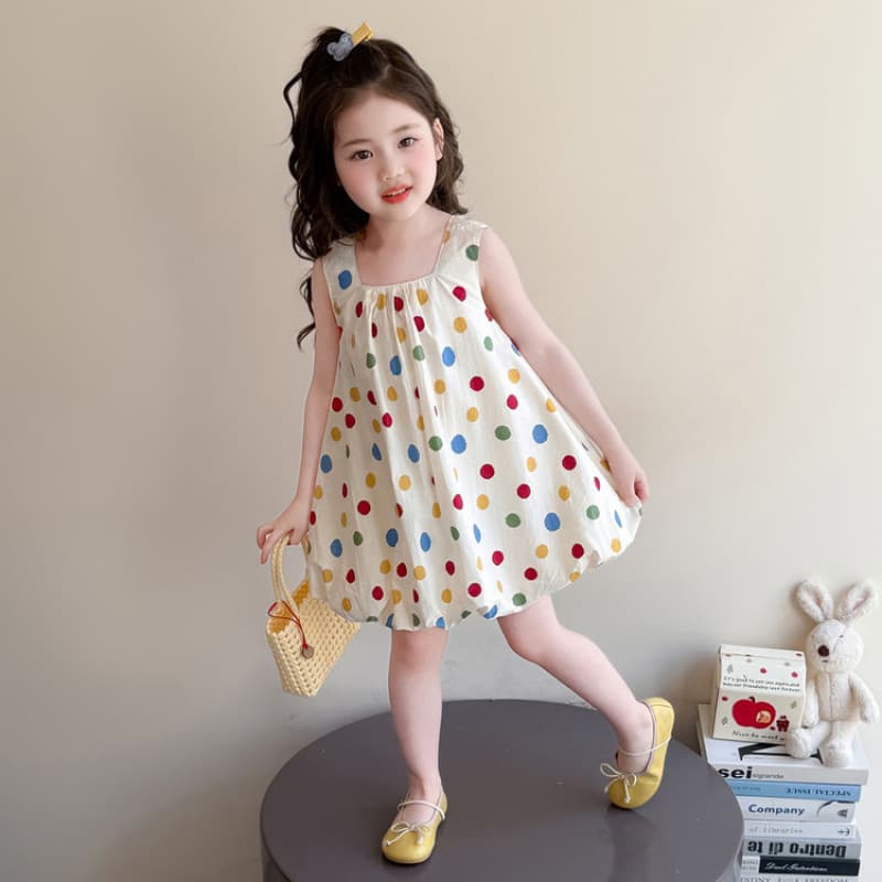 Girls Summer Dress 2026 New Style Fashionable Vest Dress Baby Polka Dot Cotton Princess Dress