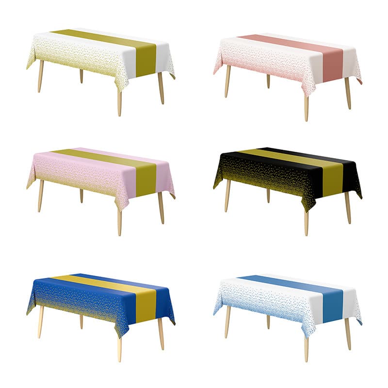 Disposable Rectangular Table Runners and PEVA Tablecloths for Amazon Cross-border, Waterproof Gold Plastic Party Prints