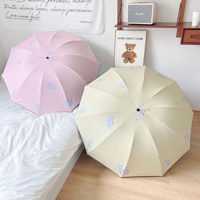 New Manual 10-Rib Windproof Sturdy Folding Sun and Rain Umbrella, Portable UV Protection Student Umbrella