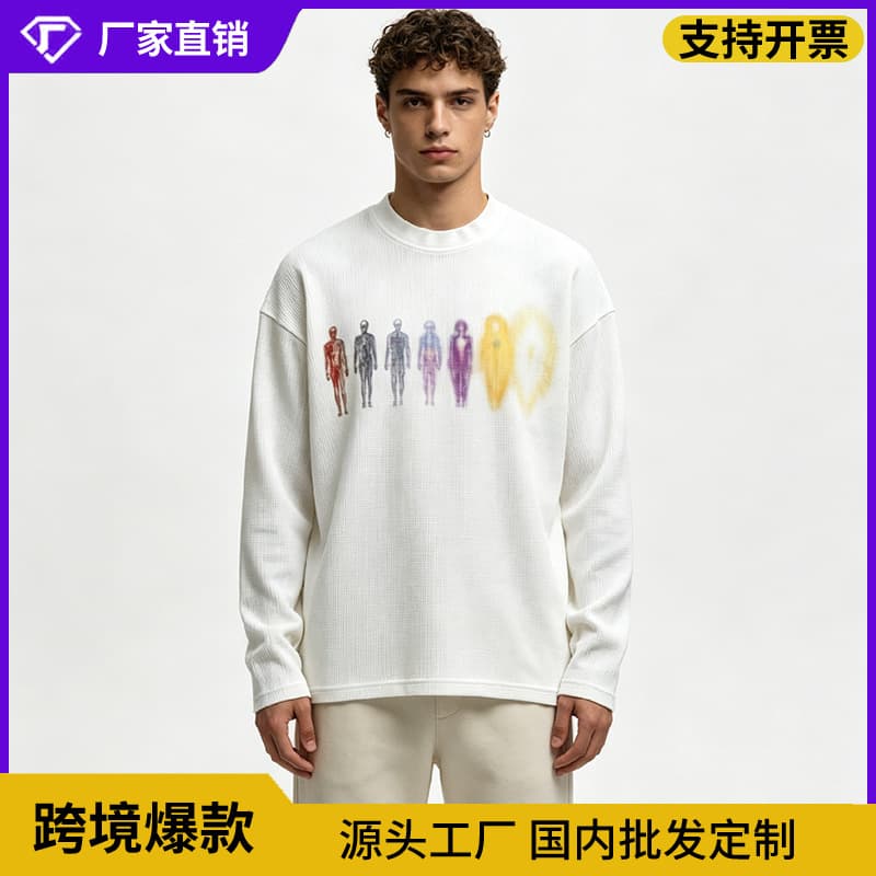 Y2K Foreign Trade Cross-Border Round Neck Long-Sleeve Base Shirt Retro Print T-Shirt Loose Top Street Style Punk Trend