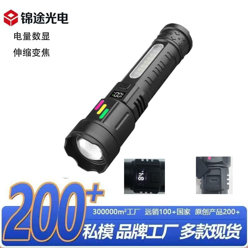 Cross-Border Hot-Selling LED Telescopic Flashlight, Outdoor Lighting Home Emergency Flashlight, USB Rechargeable Plastic Flashlight