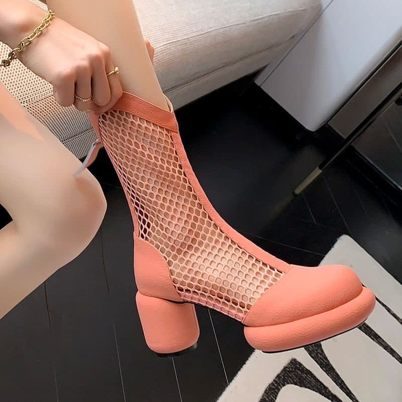 Mesh Martin Boots Women Hollow Chunky Heel Sandal Boots 2022 Korean Style New Summer Mesh Short Boots Breathable Mesh Boots Women Boots