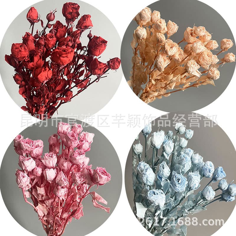 Yunnan eternal flower factory direct sales multi-head rose eternal flower rose bouquet flower material handmade flower arrangement natural real flower