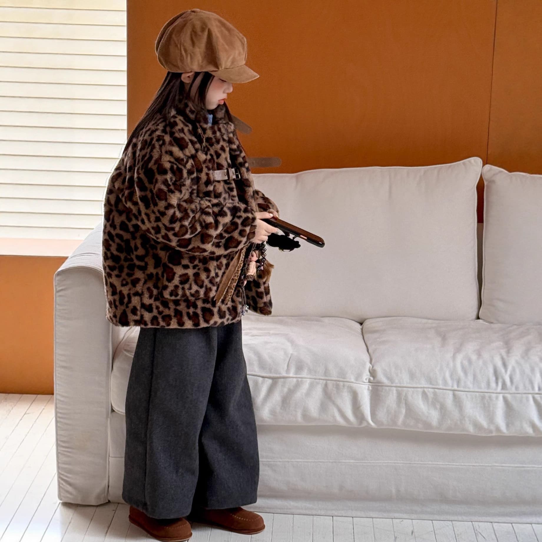 Children's 2025 Winter Collection: Leopard Print Faux Fur Coat for Boys and Girls
