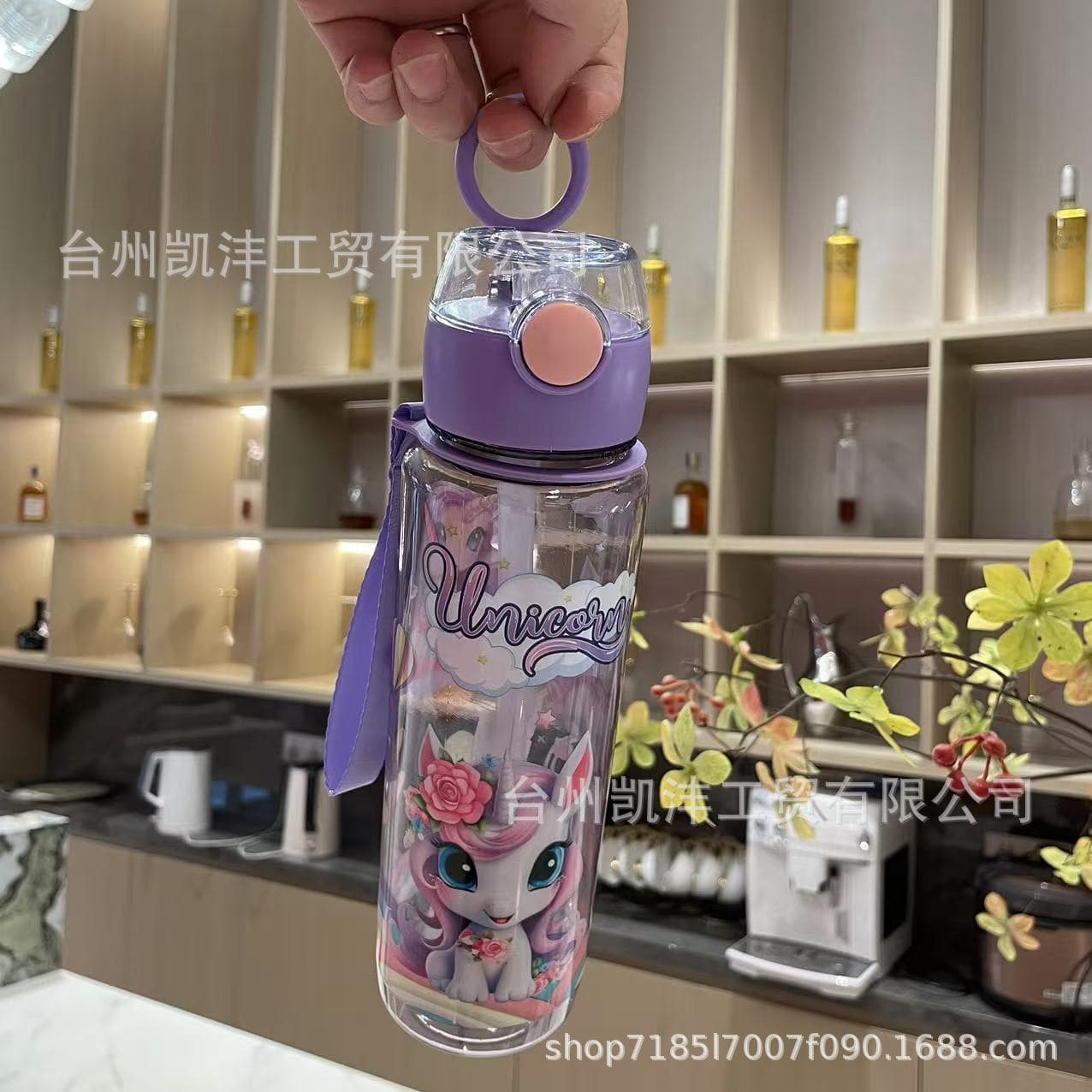 TEMU/SHEIN Best-Selling Cartoon Transparent Unicorn Pattern Straw Cup with Portable Carry Strap for Students and Adults
