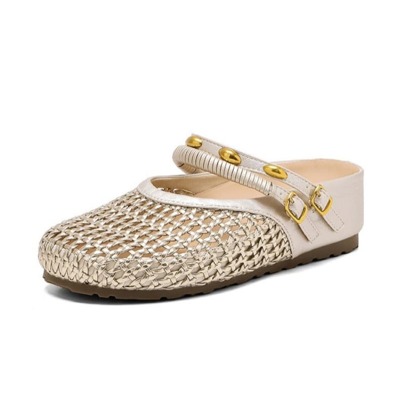 Women's Spring Platform Mules with Hidden Wedge, Woven Open Toe, Breathable Slip-On Design