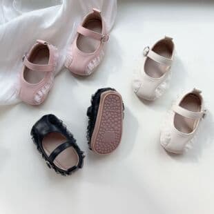 Spring New Arrival 6-18 Months Baby Girl Princess Shoes Lace Trim Anti-slip Velcro Baby Walking Shoes