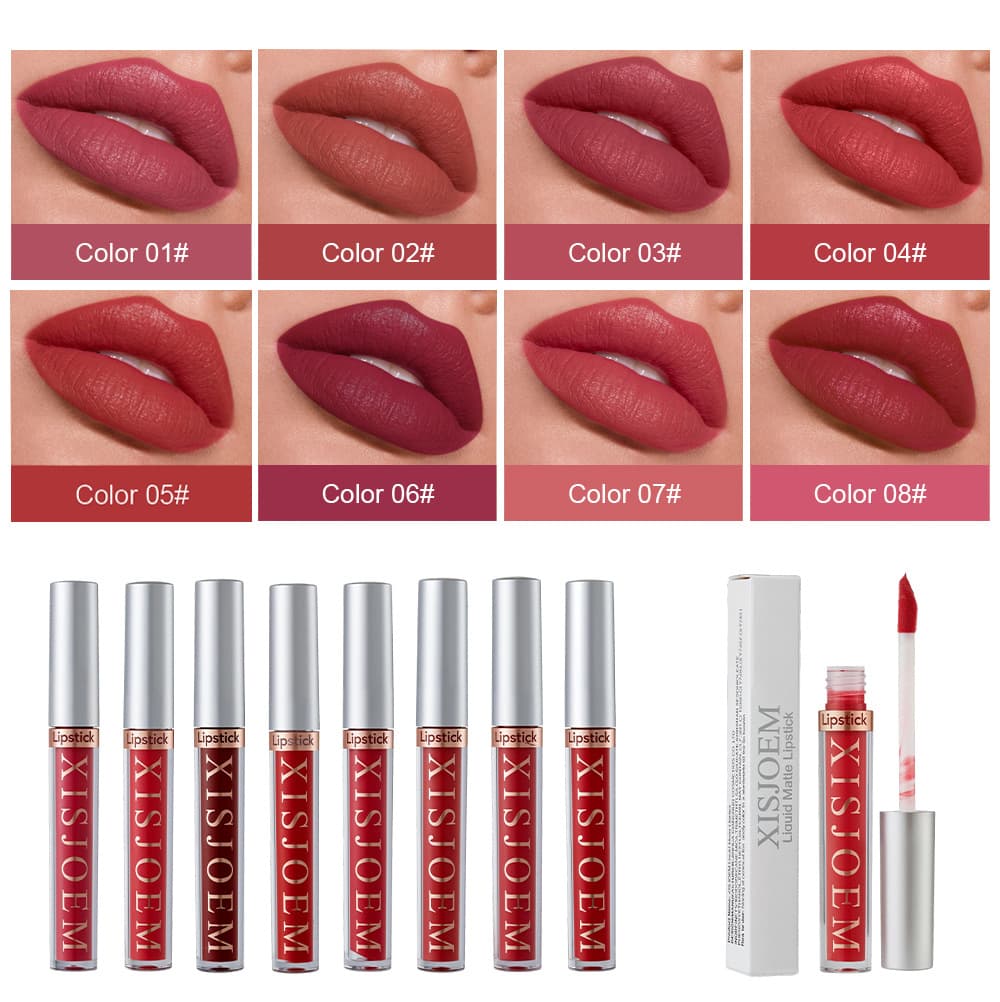Cross-border makeup nude non-transfer smudge-proof liquid lipstick, velvet matte multi-color lip gloss lipstick cosmetics