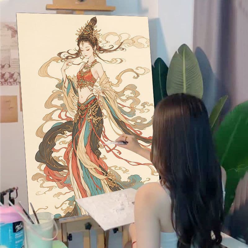 Chinese style Dunhuang Feitian painting coloring diy digital oil painting high-end national style acrylic hand-painted oil paint decorative painting