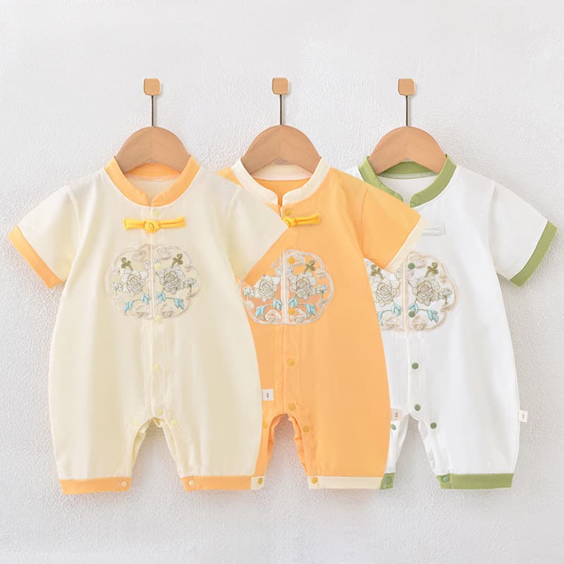 【New Chinese Style】Baby Short-Sleeve Bodysuit Summer Romper for Boys, Newborn Summer Outfit
