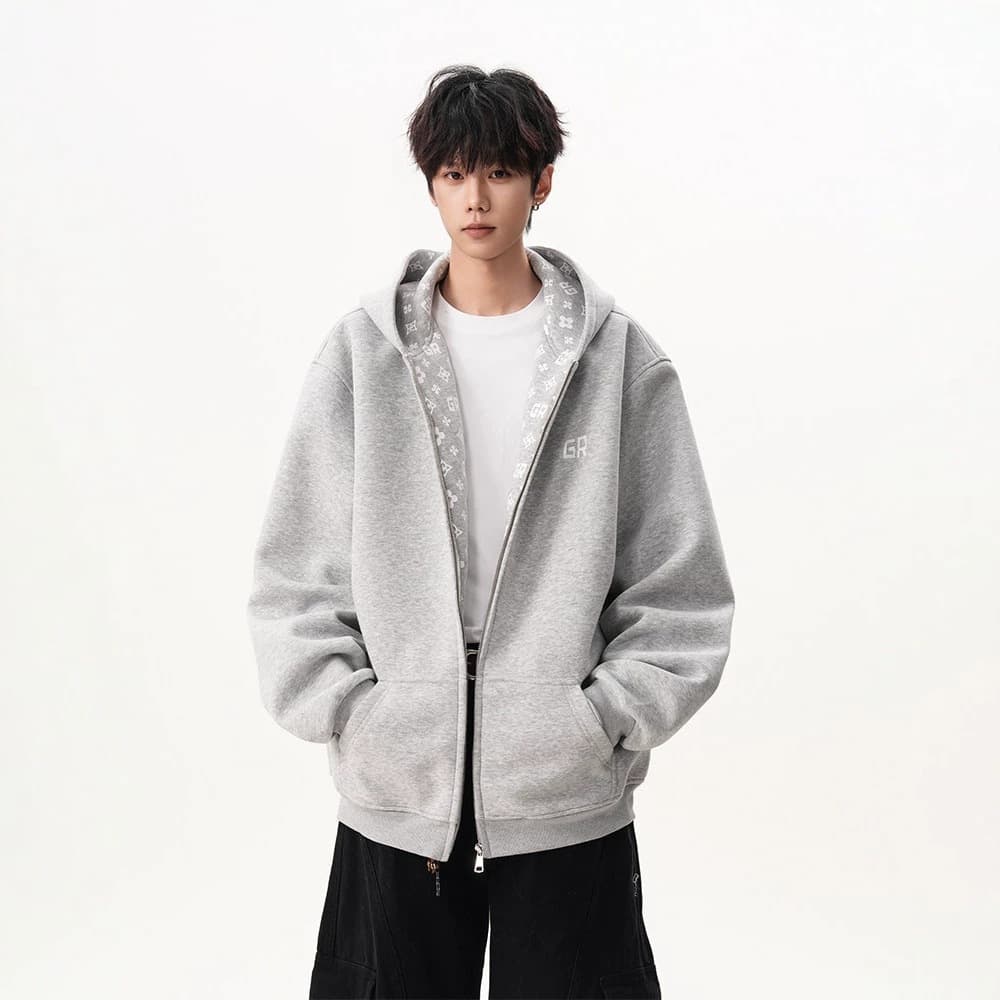 American heavy print hooded sweatshirt for men and women, autumn retro trendy brand couple coat, high street loose sports cardigan