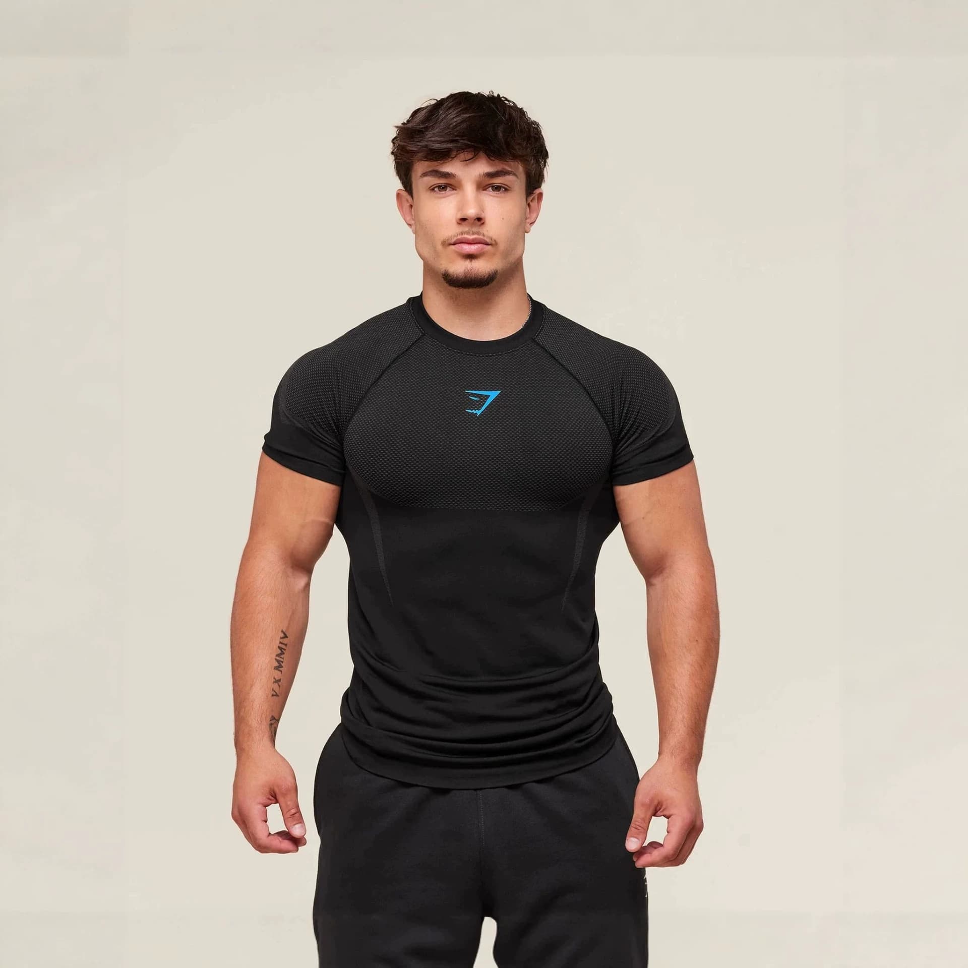 GYMSHARK New Running Sports Fitness Top Breathable T-Shirt Tight Full Series Casual Running Shark