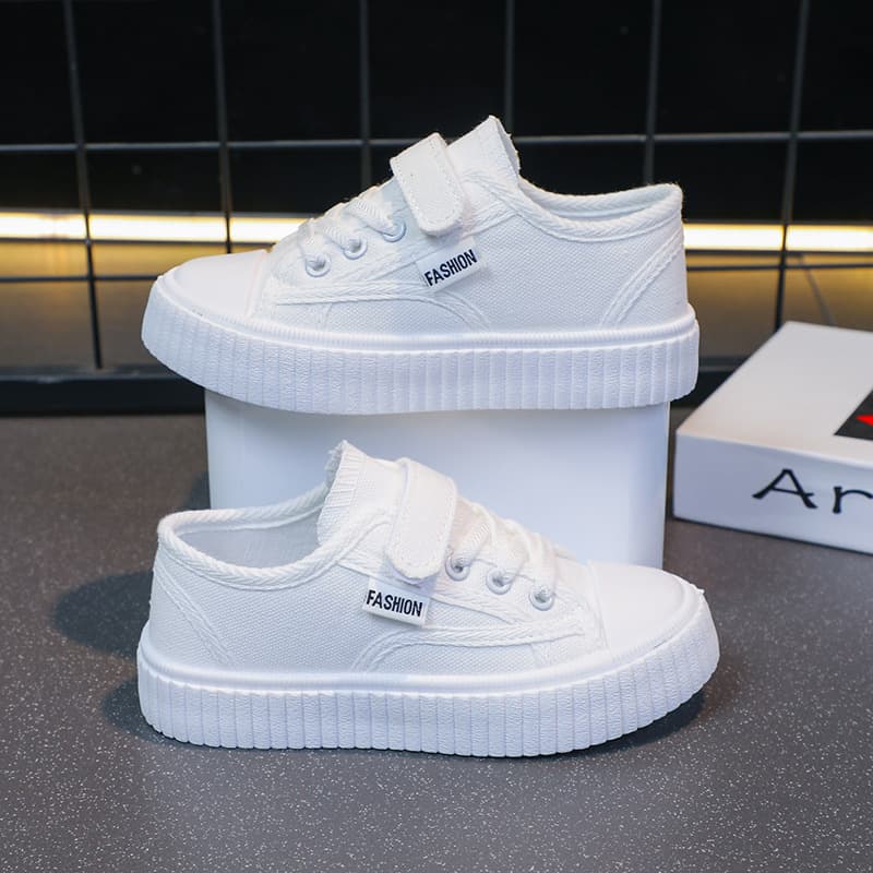 2025 Spring New Children's White Canvas Shoes Boys Girls Breathable Sneakers Performance Primary School White Shoes