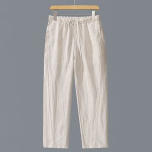 Tencel Linen Pants Summer Thin Men's Trendy Casual Pants Breathable Comfortable Straight Leg Pants Elastic Waist Pants 7640