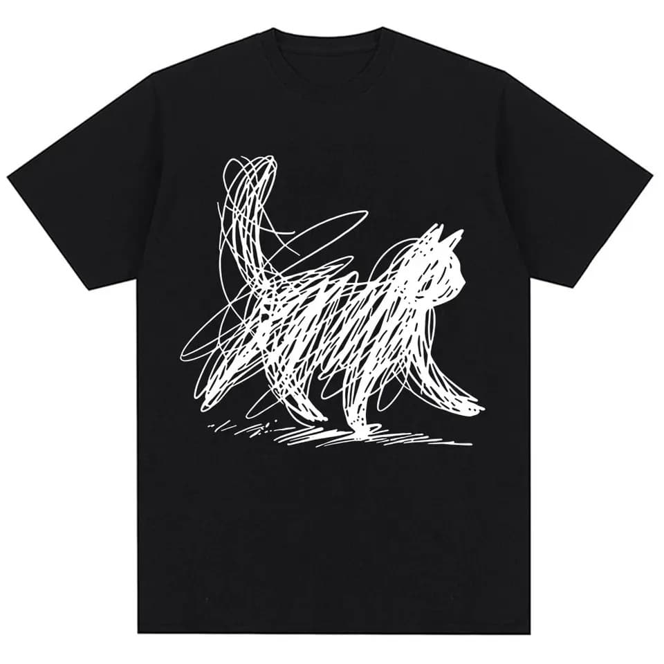 Funny Graffiti Cat Japanese Graphic T-Shirt Men Women Fashion Harajuku Short Sleeve Oversized Cotton Casual Tee Streetwear