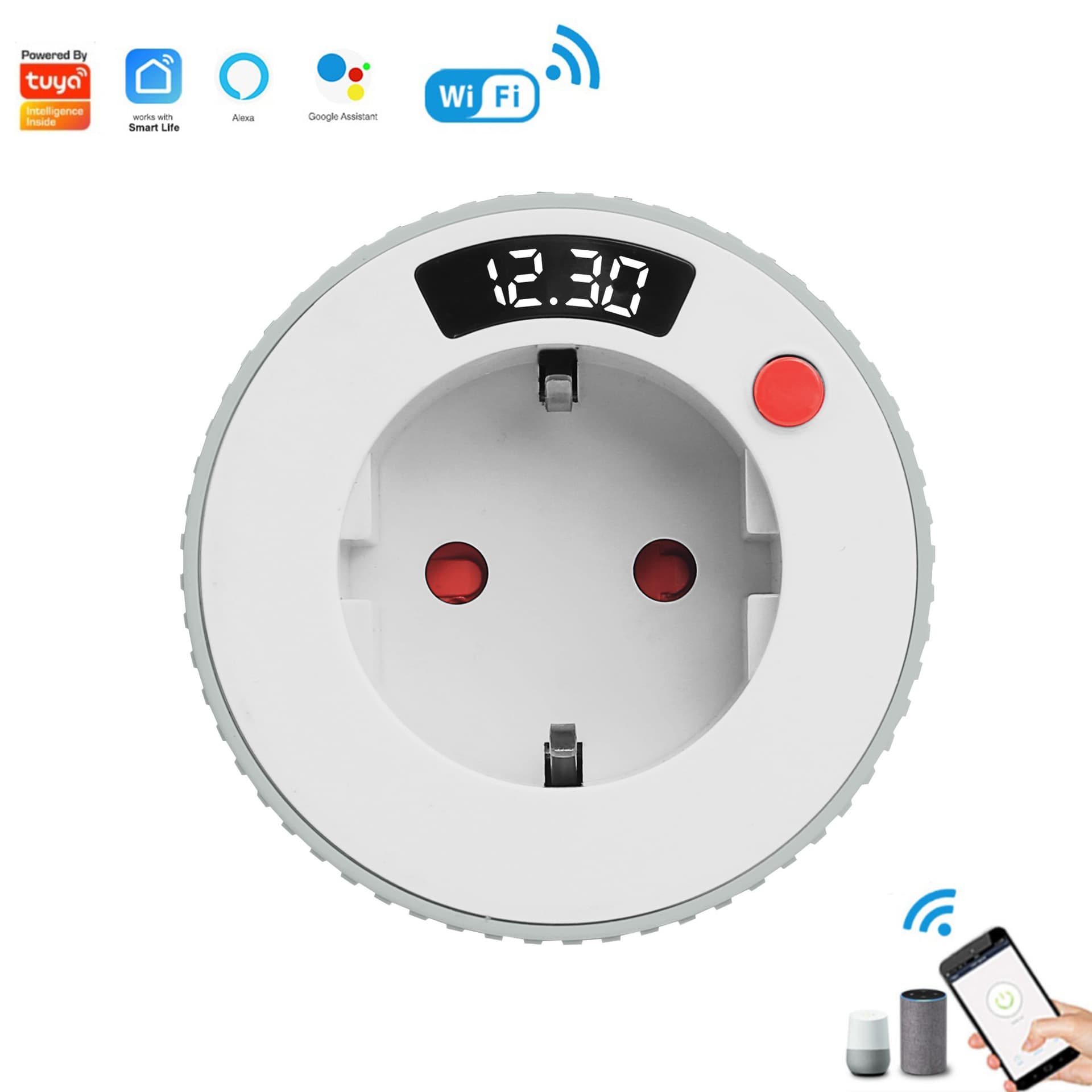Tuya WiFi EU Standard Rotatable Smart Plug, Mobile APP Remote Control, Timer Socket