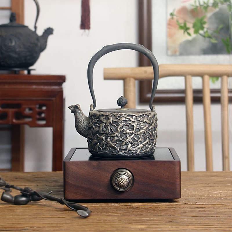 Walnut Electric Ceramic Tea Stove, Smart Wooden Water Boiler and Tea Brewer, Steaming Health Tea Pot, Dedicated Tea Brewing Stove