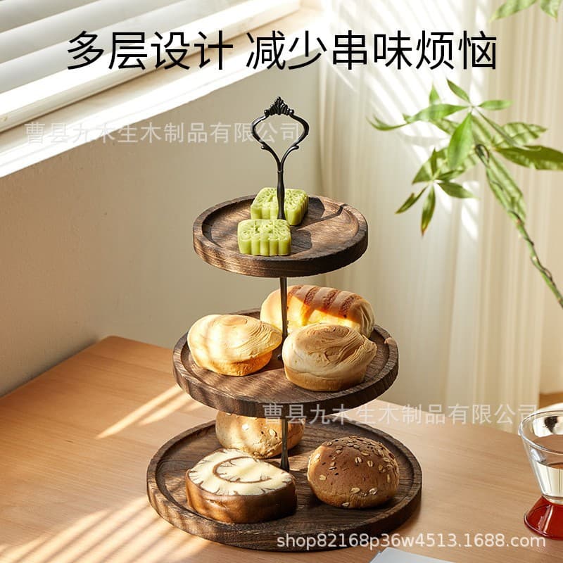 Cross-Border Drop Shipping Simple Double-Layer Dried Fruit Tray Living Room Fruit Storage Tray Three-Layer Candy Snack Tray Multi-Layer Wooden Plate