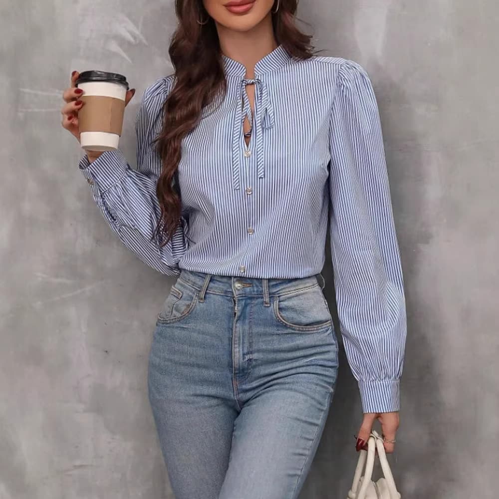 Lace Striped Long Sleeve Pullover Top for Women