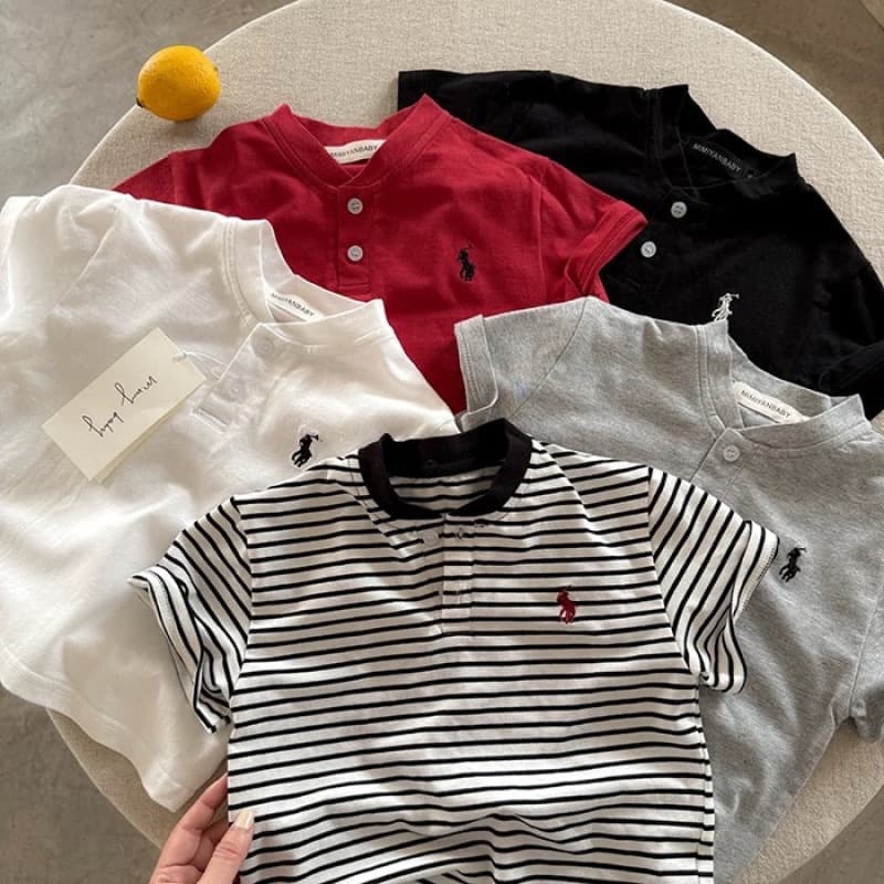 Children's Striped Polo Shirt Short Sleeve Summer Solid Top Trendy Baby Polo Collar T-Shirt Thin Style