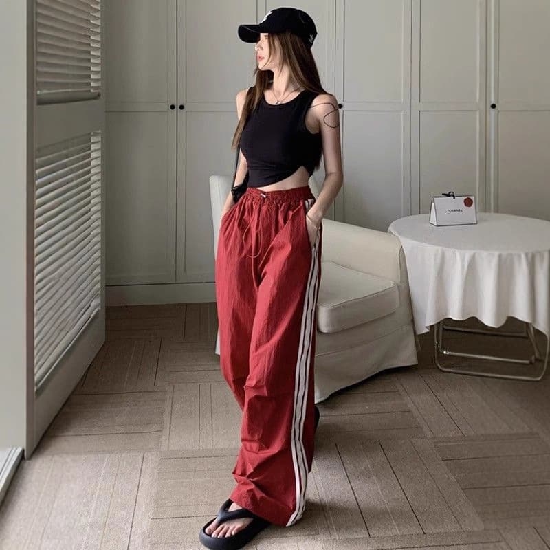 Cross-border Three-stripe Sweatpants Women Elastic Waist Casual Pants Quick-dry Couple Loose Straight Versatile Cargo Sweatpants