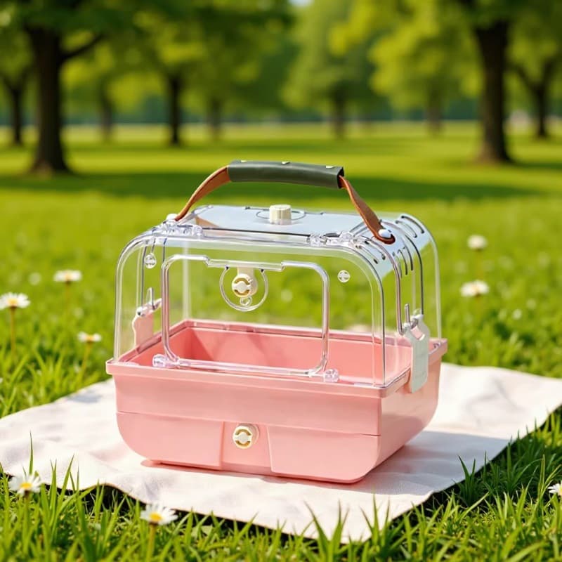 Transparent Acrylic Bird Carrier, Portable Parrot Cage for Budgie, Lovebird, Cockatiel, and Ornamental Birds