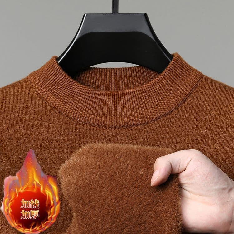 YF2168 Integrated Fleece Half-High Neck Sweater Middle-Aged and Elderly Men's Integrated Fleece Top Base Layer Men's One-Piece Drop Shipping