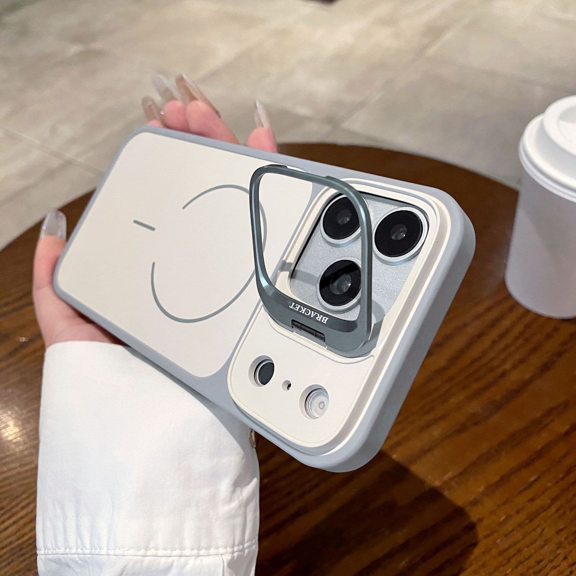 Skin-feel two-tone magnetic lens stand case for iPhone 17 Pro Max, compatible with iPhone 16 hard case and iPhone 15 protective cover